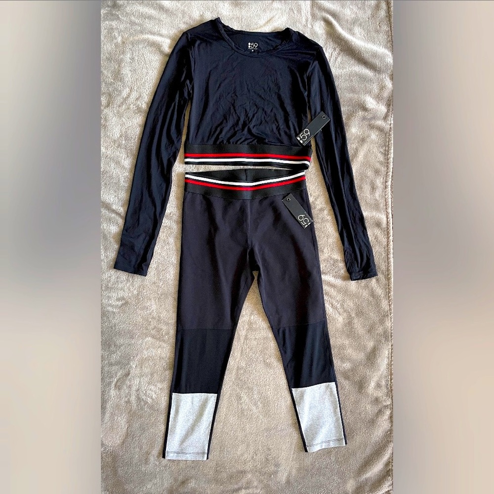 59 Draft crop with stripe + Racer Capri Stripe fitness wear. Size M. NWT